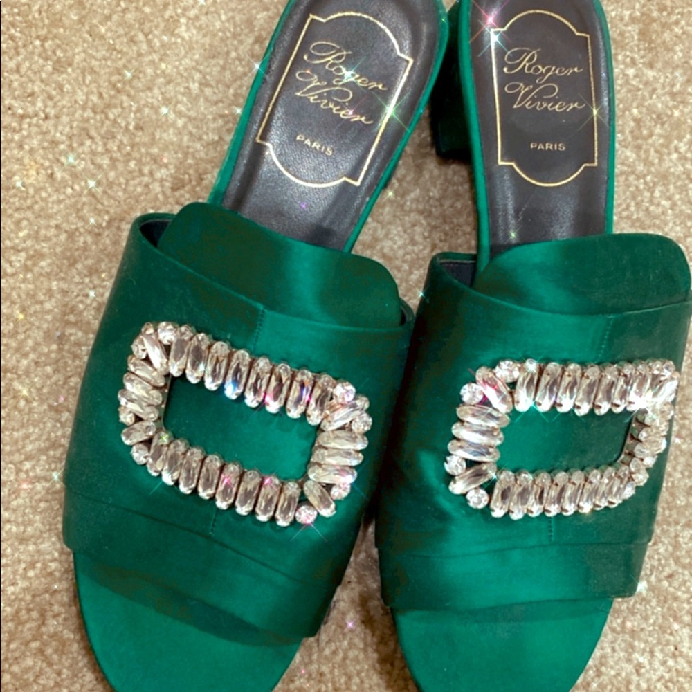 Roger Vivier Slippers-bling bling-silk and peacock green color